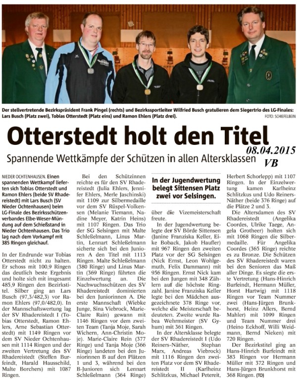 Bericht aus dem Vereinsblatt von der Bezirksmeisterschaft 2015