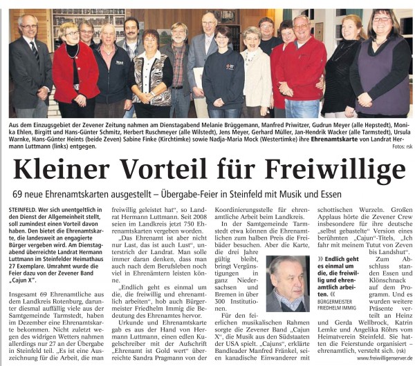 Bericht aus der Zevener Zeitung zur Ausstellung der Ehrenamtskarte 2011