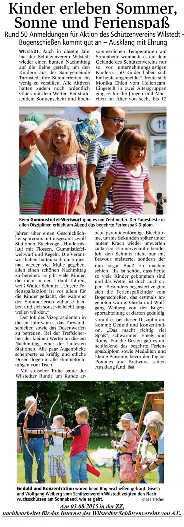 Bericht aus der Zevener Zeitung vom Ferienspa&szlig; 2015
