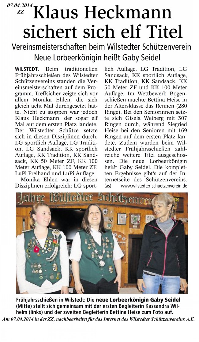 Bericht aus der Zevener Zeitung vom Fr&uuml;hjahrsschie&szlig;en 2014