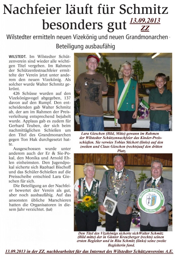 Bericht aus der Zevener Zeitung von der Sch&uuml;tzenfestnachfeier 2013