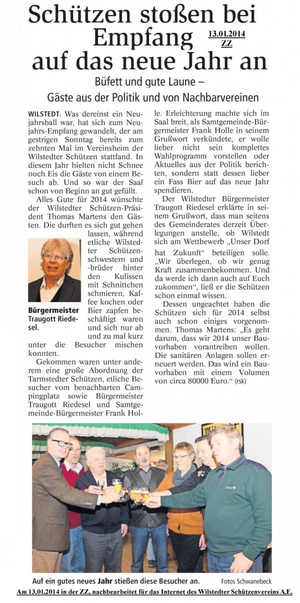 Bericht aus der Zeverner Zeitung vom Neujahrsempfang 2014