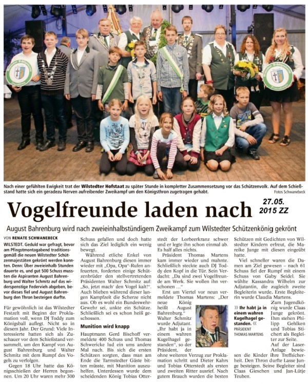 Bericht aus der Zevener Zeitung vom Sch&uuml;tzenfest 2015