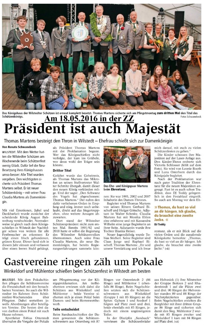 Bericht aus der Zevener Zeitung vom Sch&uuml;tzenfest 2016