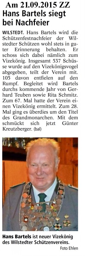 Bericht aus der Zevener Zeitung von Sch&uuml;tzenfestnachfeier 2015