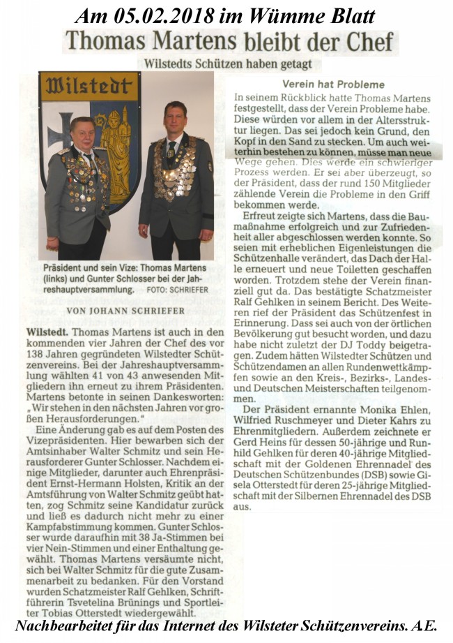 Bericht aus dem W&uuml;mmeblatt von der Jahreshauptversammlung 2018