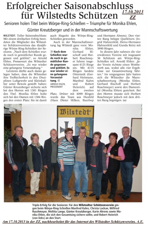 Bericht aus der Zeverner Zeitung vom W&ouml;rperingschie&szlig;en 2013