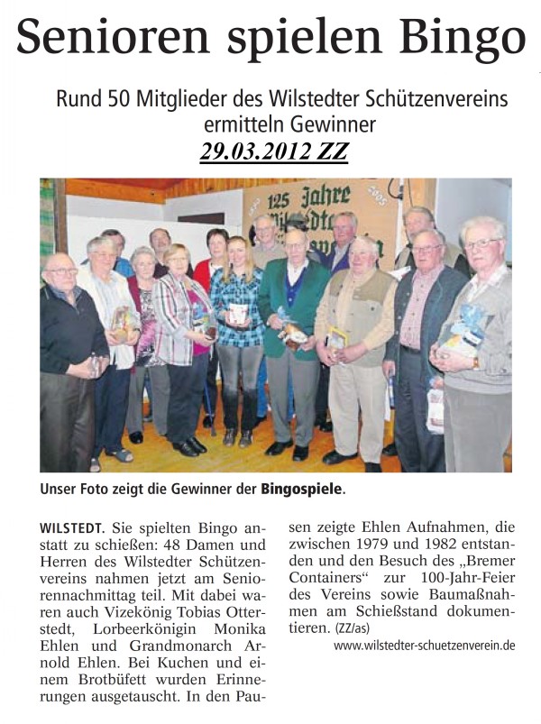 Bericht aus der Zevener Zeitung zum Seniorennachmittag