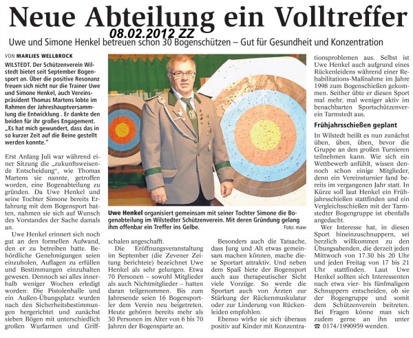 Bericht aus der Zevener Zeitung zur Bogenabteilung