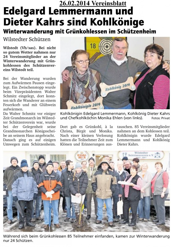 Bericht aus dem Vereinsblatt vom Gr&uuml;nkohlessen 2014