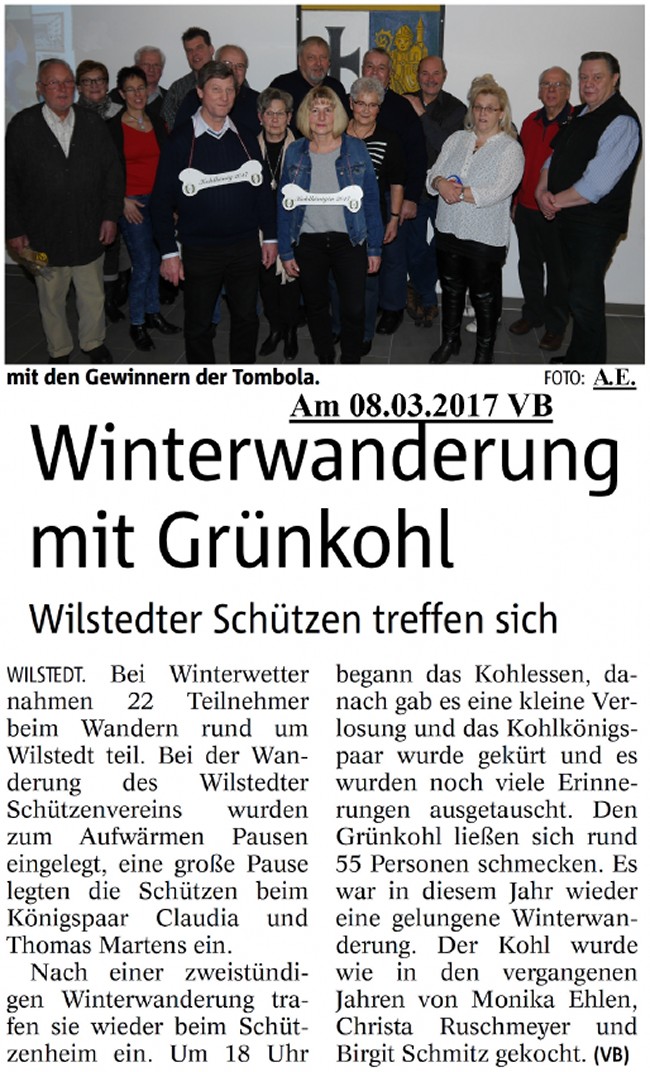 Bericht aus dem Vereinsblatt vom Gr&uuml;hnkohlessen 2017