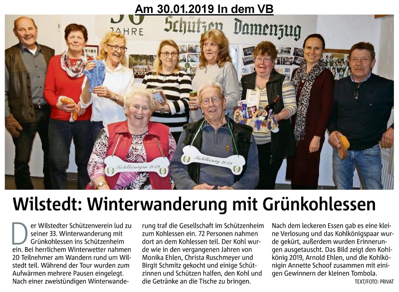 Bericht aus dem Vereinsblatt vom Gr&uuml;hnkohlessen 2019