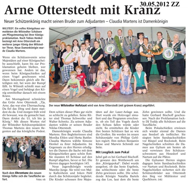 Bericht aus der Zevener Zeitung zum Sch&uuml;tzenfest 2012