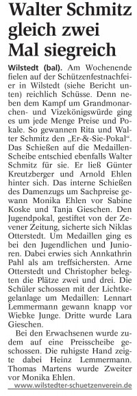 Bericht aus der Zevener Zeitung vom Vizek&ouml;nig- und Grandmonarchschie&szlig;en 2009